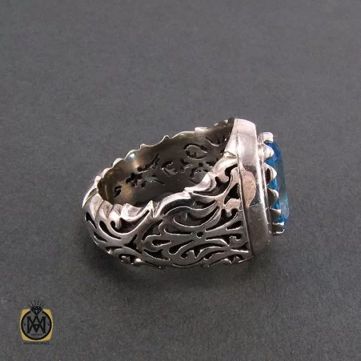 انگشتر توپاز آبی مردانه دست ساز و مرغوب - کد 8173 - تصویر 2