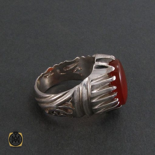 انگشتر عقیق یمن اصل مردانه دور چنگ شبکه  - کد 8302 - تصویر 2
