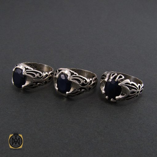 انگشتر نقره مردانه با نگین یاقوت کبود - کد 8174 - تصویر 2