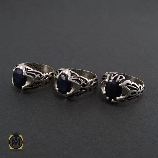 انگشتر نقره مردانه با نگین یاقوت کبود - کد 8174 - تصویر 2