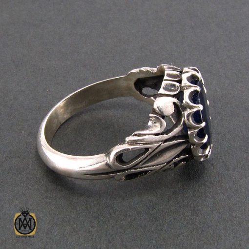 2 انگشتر نقره مردانه با نگین یاقوت کبود - کد 8179 - تصویر 2