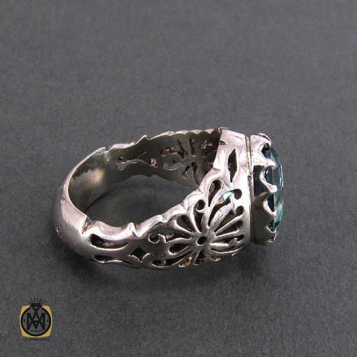 انگشتر نقره مردانه با نگین توپاز سبز - کد 8184 - تصویر 2