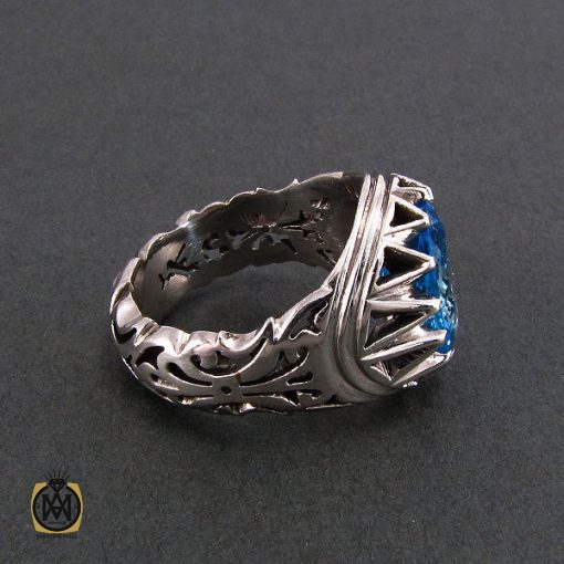 انگشتر توپاز آبی مردانه خوش رنگ و مرغوب - کد 8187 - تصویر 2