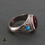 2 انگشتر عقیق یمن و فیروزه نیشابور مردانه - کد 8200 - تصویر 2