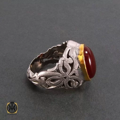 انگشتر عقیق یمن مردانه مرغوب و خوش رنگ - کد 8203 - تصویر 2