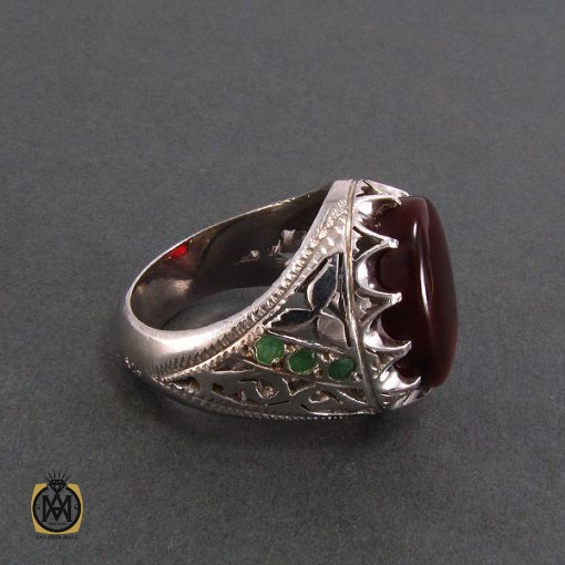 انگشتر عقیق یمن و زمرد مردانه - کد 8205 - تصویر 3