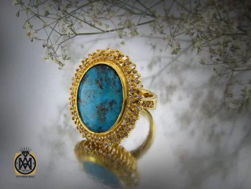 انگشتر فیروزه نیشابور و الماس اصل زنانه طرح دلدار - کد 2068 - تصویر 8
