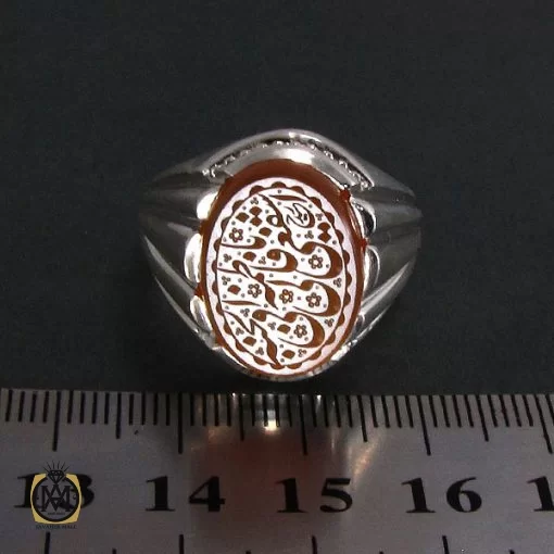 انگشتر عقیق یمن مردانه با حکاکی یا فاطمه اشفعی لنا فی الجنه - کد 8292 - تصویر 3