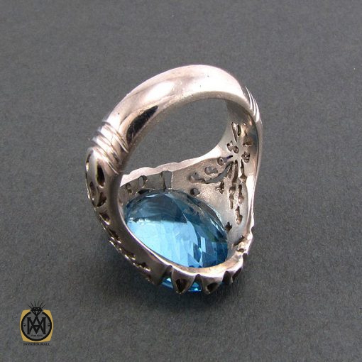 انگشتر توپاز آبی مردانه اصل معدنی و مرغوب - کد 8178 - تصویر 3
