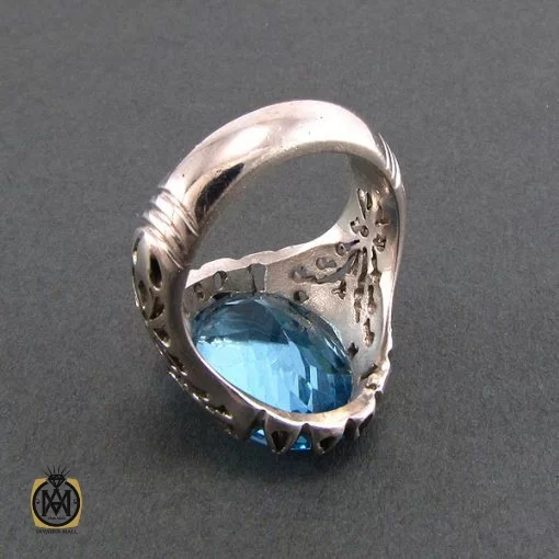 انگشتر توپاز آبی مردانه اصل معدنی و مرغوب - کد 8178 - تصویر 3