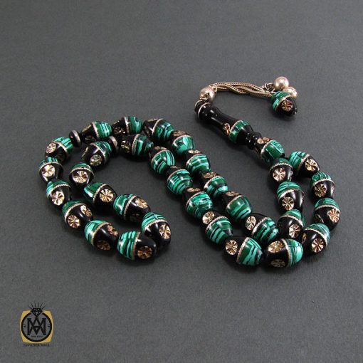 3 تسبیح یسر مالاکیت و نقره 33 دانه مرغوب - کد 4096 - تصویر 3