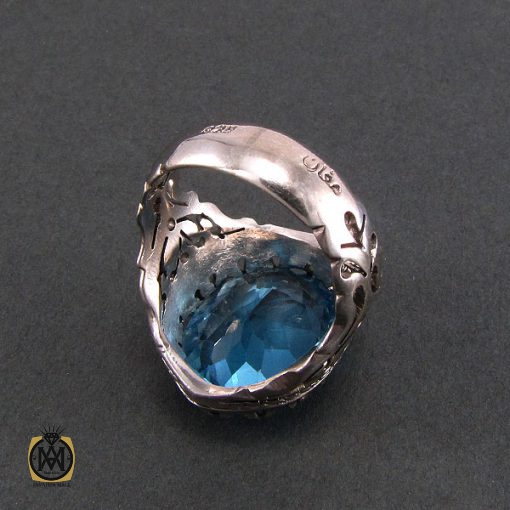 انگشتر نقره مردانه با نگین توپاز آبی مرغوب - کد 8181 - تصویر 3