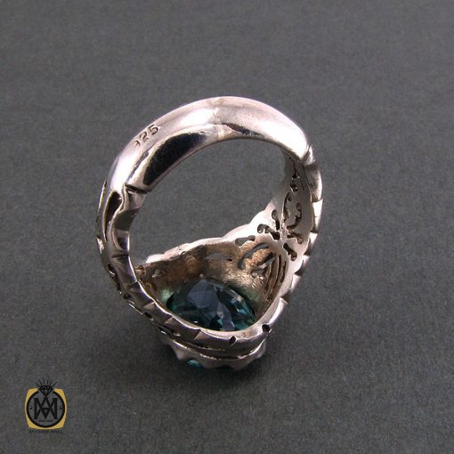 انگشتر نقره مردانه با نگین توپاز سبز - کد 8184 - تصویر 3