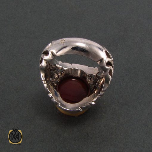 انگشتر عقیق یمن مردانه با رکاب طرح شبکه کاری هنر دست - کد 8199 - تصویر 3