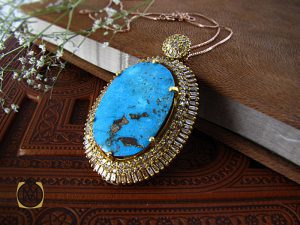 مدال فیروزه نیشابور و الماس اصل زنانه طرح تابان - کد 3003 - تصویر 7