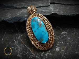 3005 مدال فیروزه نیشابور و الماس اصل زنانه طرح آوا - کد 3005 - تصویر 7