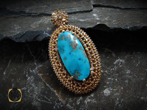 3005 مدال فیروزه نیشابور و الماس اصل زنانه طرح آوا - کد 3005 - تصویر 7