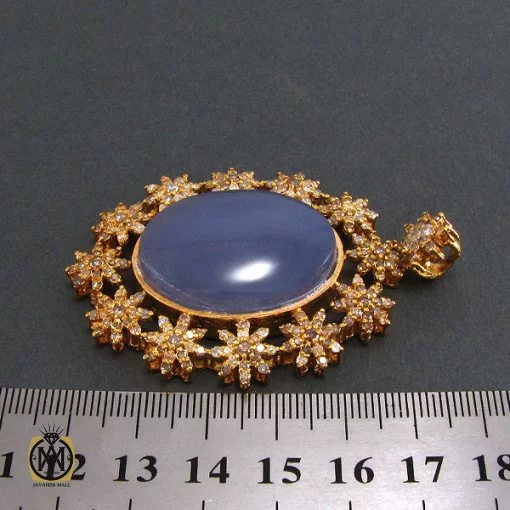 مدال عقیق یمن کبود و الماس اصل زنانه طرح ارغوان - کد 3007 - تصویر 4