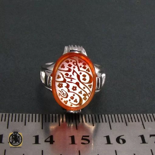 انگشتر عقیق یمن مردانه با حکاکی یا نفس خیر المرسلین - کد 8241 - تصویر 4
