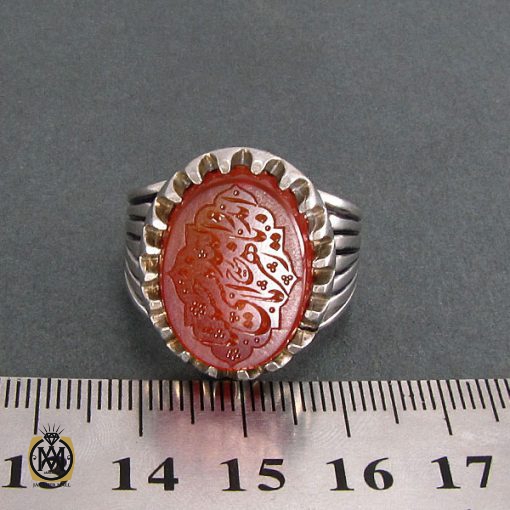 انگشتر عقیق یمن مردانه با حکاکی ابد والله يا زهراء ماننسى حسينا - کد 8242 - تصویر 4