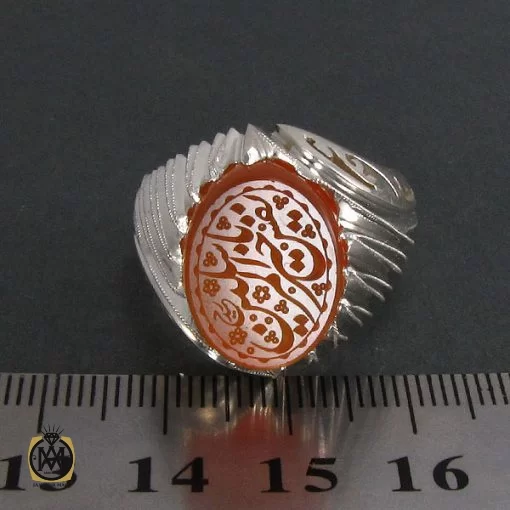 انگشتر عقیق یمن مردانه با حکاکی یا نفس الخیر مرسلین - کد 8273 - تصویر 4