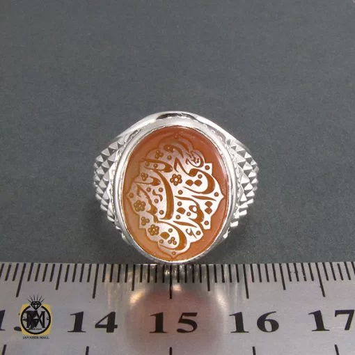 انگشتر عقیق یمن مردانه با حکاکی روحی لک الفدا حسین - کد 8275 - تصویر 4
