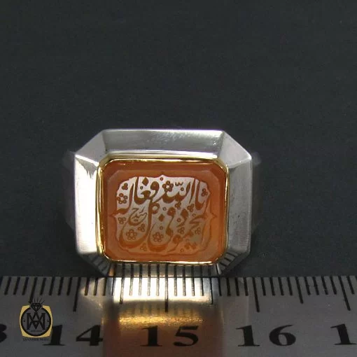 انگشتر عقیق یمن مردانه با حکاکی یا الله المحمود فی کل فعاله - کد 8276 - تصویر 4