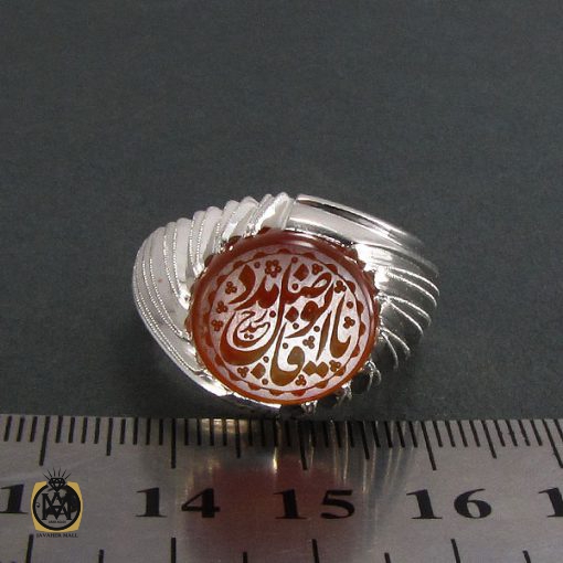 4 انگشتر عقیق یمن مردانه با حکاکی یا ابوفاضل مددی - کد 8282 - تصویر 4