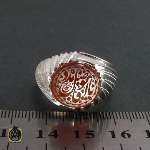 انگشتر عقیق یمن مردانه با حکاکی یا ابوفاضل مددی - کد 8282 - تصویر 4