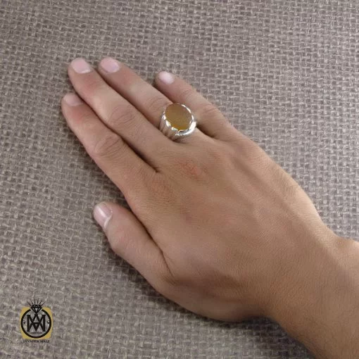 انگشتر عقیق یمن مردانه با حکاکی یا فاطمه اشفعی لنا فی الجنه - کد 8292 - تصویر 4