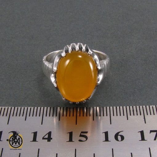 انگشتر عقیق زرد مردانه با حکاکی شرف الشمس - کد 8310 - تصویر 4