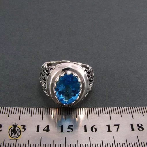 انگشتر توپاز آبی مردانه دست ساز و مرغوب - کد 8173 - تصویر 4