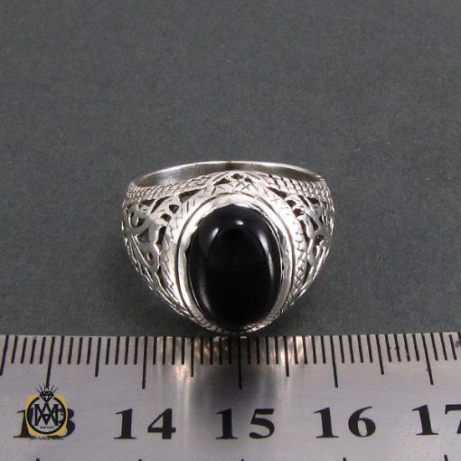 انگشتر عقیق سیاه اصل مردانه - کد 8320 - تصویر 4