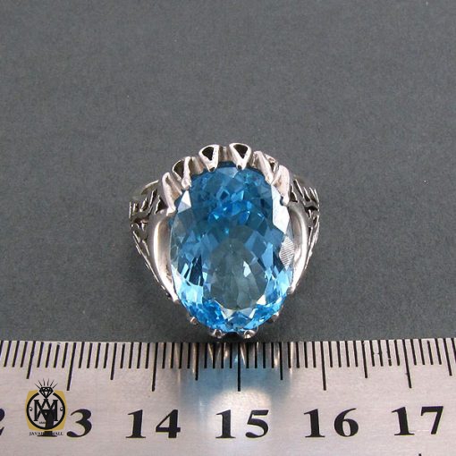 انگشتر توپاز آبی مردانه اصل معدنی و مرغوب - کد 8178 - تصویر 4