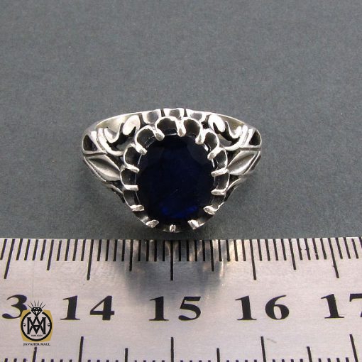 4 انگشتر نقره مردانه با نگین یاقوت کبود - کد 8179 - تصویر 4