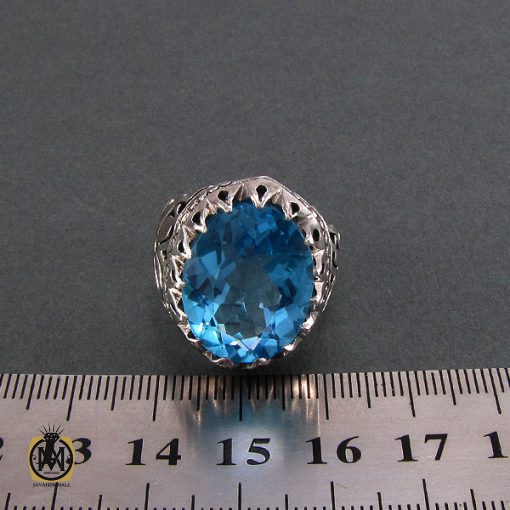 انگشتر نقره مردانه با نگین توپاز آبی مرغوب - کد 8181 - تصویر 4