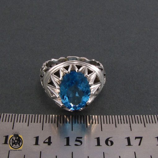 انگشتر توپاز آبی مردانه خوش رنگ و مرغوب - کد 8187 - تصویر 4