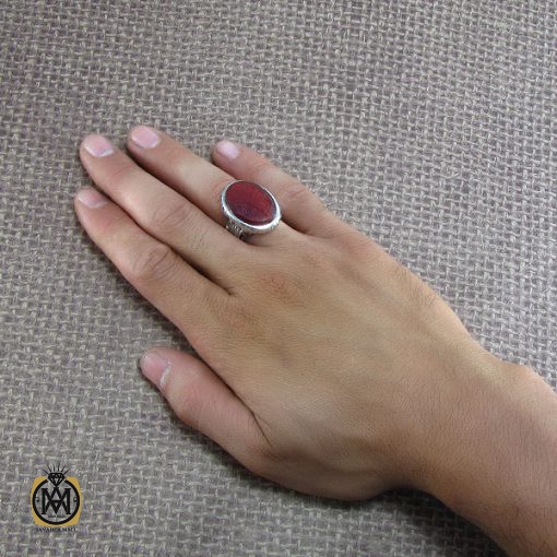 انگشتر عقیق خراسانی مرغوب مردانه با حکاکی یا صاحب الزمان - کد 8238 - تصویر 5