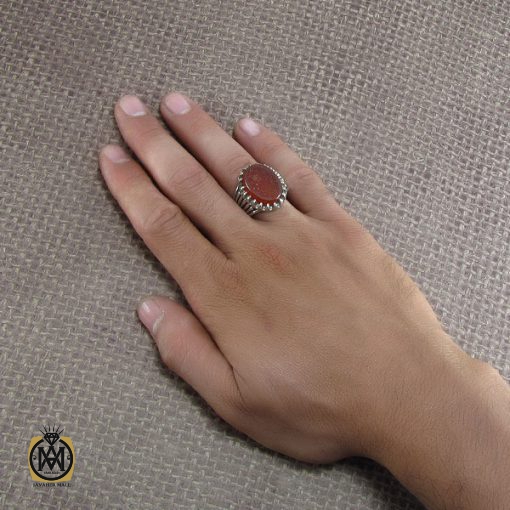 انگشتر عقیق یمن مردانه با حکاکی ابد والله يا زهراء ماننسى حسينا - کد 8242 - تصویر 5