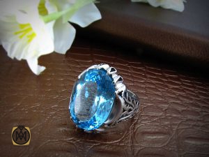 انگشتر توپاز آبی مردانه اصل معدنی و مرغوب - کد 8178 - تصویر 5