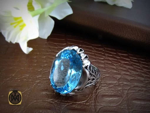 انگشتر توپاز آبی مردانه اصل معدنی و مرغوب - کد 8178 - تصویر 5