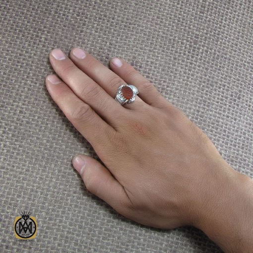 انگشتر عقیق یمن مردانه با حکاکی هو الله العزیز - کد 8245 - تصویر 5