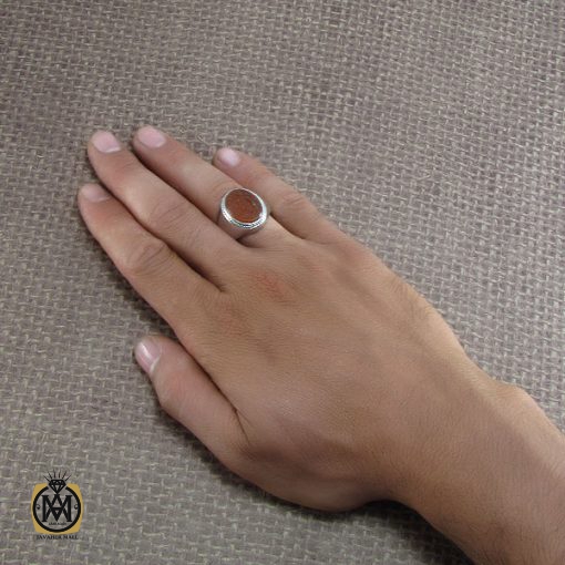 انگشتر عقیق یمن مردانه با حکاکی رضا غریب الغربا - کد 8247 - تصویر 5