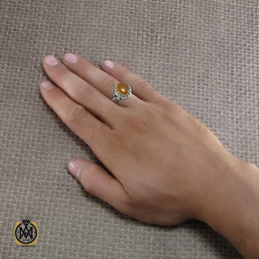 5 انگشتر عقیق یمن مردانه با حکاکی شرف الشمس - کد 8248 - تصویر 5