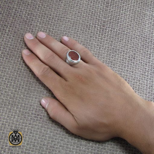 5 انگشتر عقیق یمن مردانه با حکاکی یاامین الله فی ارضه - کد 8250 - تصویر 5