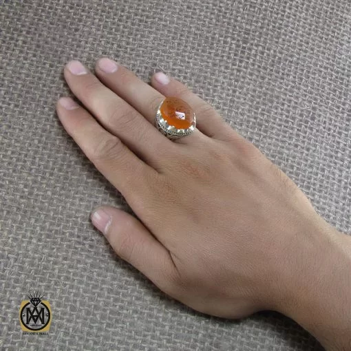 انگشتر عقیق یمن مردانه با حکاکی چهارده معصوم - کد 8252 - تصویر 6