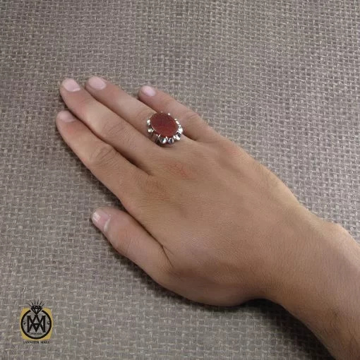 انگشتر عقیق یمن مردانه با حکاکی یا حجه بن الحسن العسکری - کد 8253 - تصویر 5