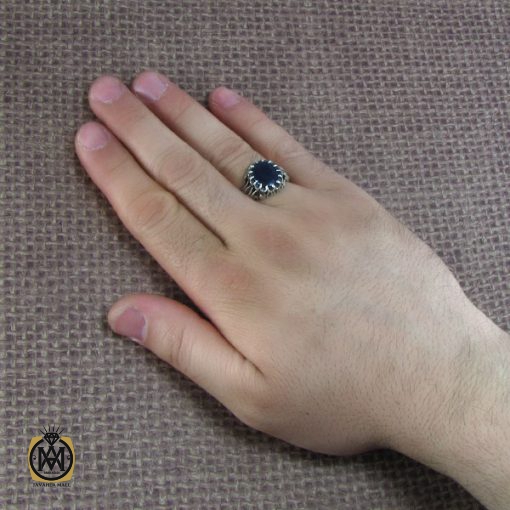 5 انگشتر نقره مردانه با نگین یاقوت کبود - کد 8179 - تصویر 5