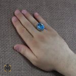 5 انگشتر نقره مردانه با نگین توپاز آبی مرغوب - کد 8181 - تصویر 5