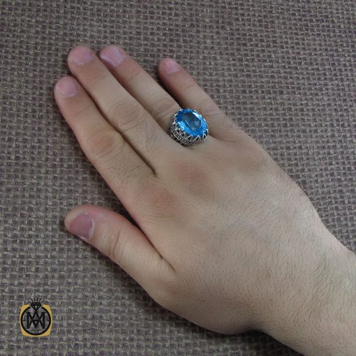 انگشتر نقره مردانه با نگین توپاز آبی مرغوب - کد 8181 - تصویر 5